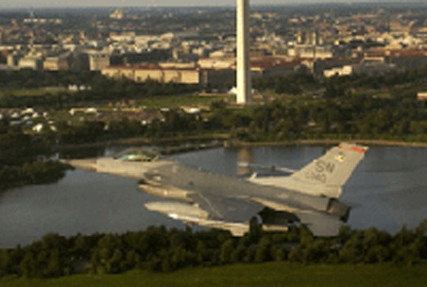 F-16 flying by the Washington Monument